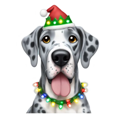 Blue Merle Great dane wearing Christmas lights sticker