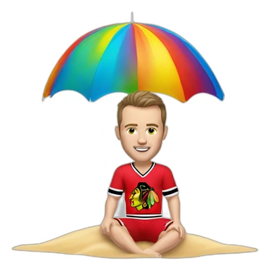 Jonathan Toews as beach bum under rainbow umbrella sticker
