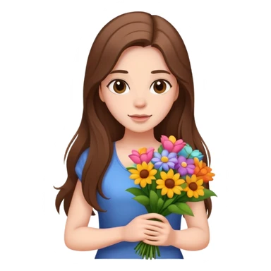 cool girl with long brown hair and fair skin tilting her head to the side while holding a bouquet of flowers sticker