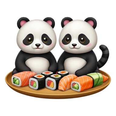 panda and cat eatting sushi together sticker