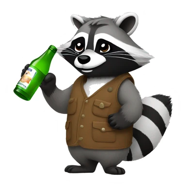 drunk raccoon drinking from a bottle sticker