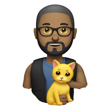 A bald man with glasses and black beard holding a yellow cat in hand sticker
