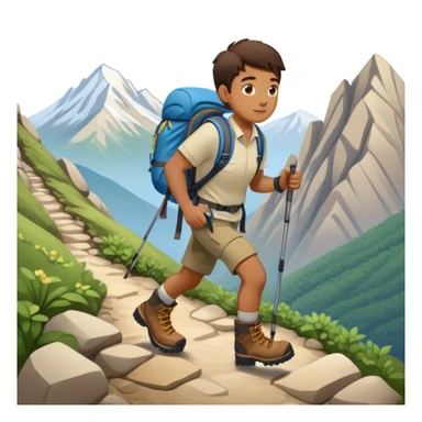 person hiking down one mountain and up another mountain sticker