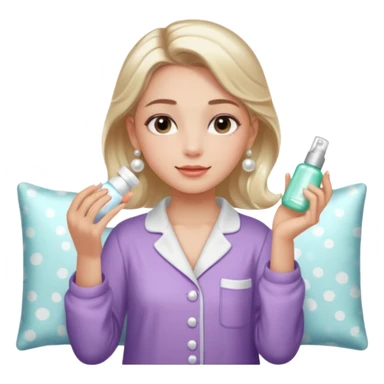 Clean girl aesthetic emoticons, apply skincare products, pearl earrings, glowing skin, pajamas, soft lighting sticker