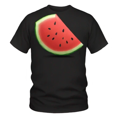 A Black Tshirt with an image of one slice of watermelon on the front of the Tshirt sticker