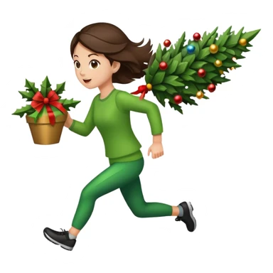 girl running and stealing christmas tree sticker