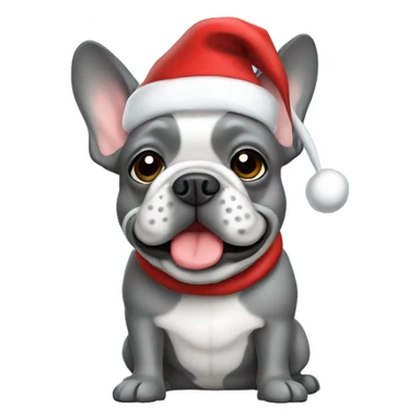 Grey Frenchie in a Santa hat sticker
