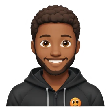African yound man in his late 20s with a  bright smile with a short boxed beard, black hoody in Pixar cartoon style. with a skin glow sticker