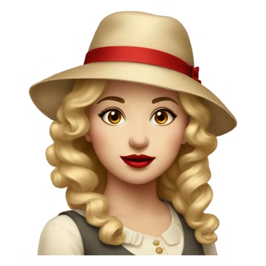 beautiful vintage girl in a hat with red lipstick sticker