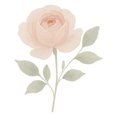 pink rose, watercolor style, delicate petals, green leaves, natural look sticker