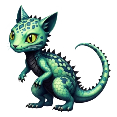 a dark gothic edgy reptilian feline-vernid-fionbri-creature with splash patterns full body sticker