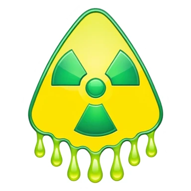 radioactive hazard symbol stylized to look like it is melting. The symbol is bright neon green and toxic yellow, with smooth dripping edges like liquid. sticker