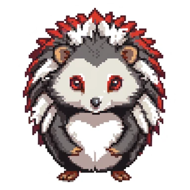 black hedgehog with red accents and white chest fur, defensive stance in a neon-lit industrial environment, metallic surfaces, intense expression sticker