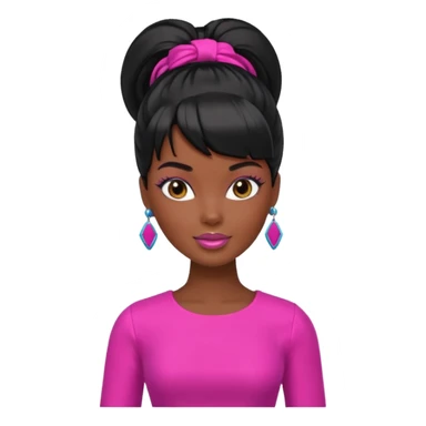 Dark Black barbie with ponytail and swoop bang sticker