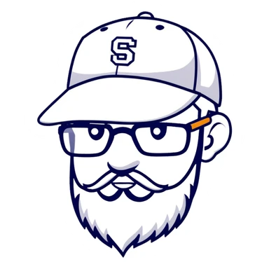 adventurer with beard, glasses and backwards baseball cap sticker