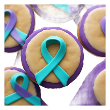 Purple teal Suicide awareness ribbon on heart cookie sticker