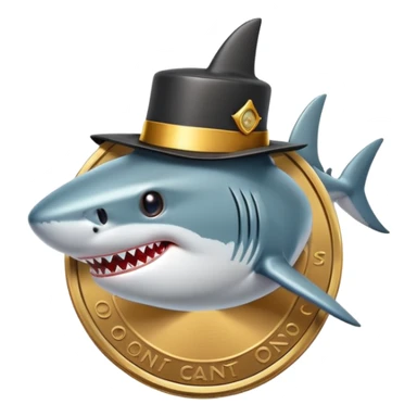 shark with tophat printed on token coin sticker