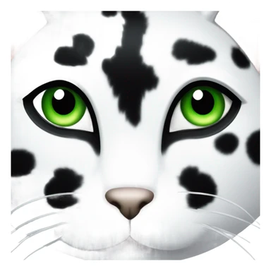 White cat with black spots like a cow, and green eyes sticker