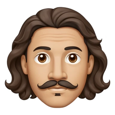 Mixed race man with long, wavy hair with a center part, a small diamond stud earring in each earlobe, a mustache over the top lip, and a wavy triangular goatee on the chin. Head only!!! No shoulders or torso. sticker