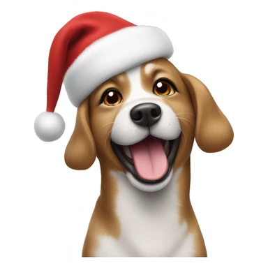happy dog wearing a christmas hat sticker