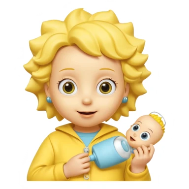 A 3D cartoon baby character fully yellow skin, styled like Maggie Simpson, with pacifier, yellow onesie, big eyes, smooth shading, Memoji-style rendering, consistent with other yellow Simpsons characters. sticker