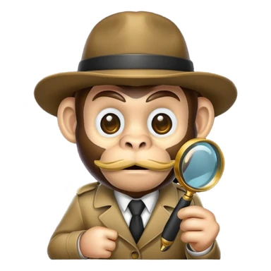 ape detective emoji with a moustache and magnifying glass on a clean, black background sticker