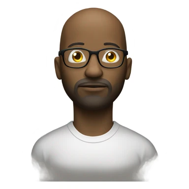 A pensive black man in glasses thinking with a light bulb above his bald head and goatee. sticker