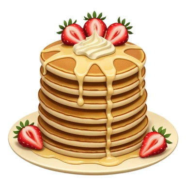 a stack of 3 pancakes with melted white chocolate and strawberries on the top pancake  sticker