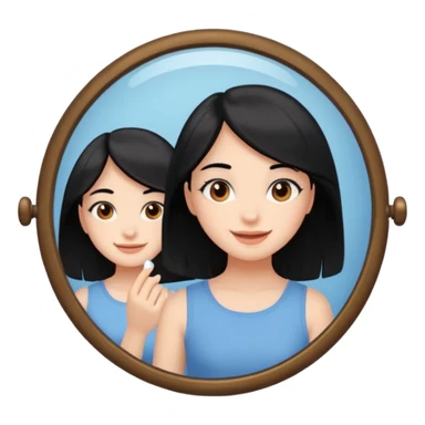 A girl with black hair, brown eyes and fair skin talking to herself in a mirror sticker