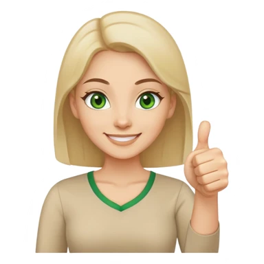 thumbs up emoji light skinned woman green eyes encouraging teacher beige top sticker