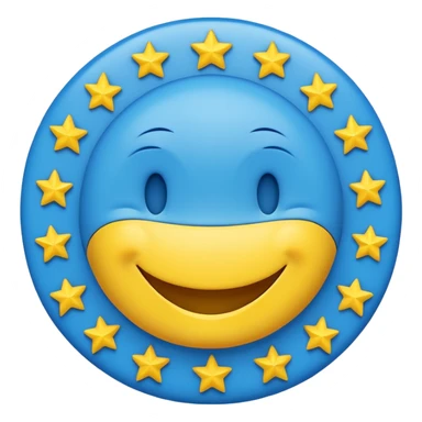 smiley blue happy face with yellow stars arranged in a circle like the European flag sticker