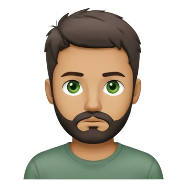 man with dark messy short hair, dark green eyes, gray T-shirt, and short beard sticker
