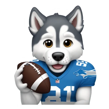 husky wearing detroit lions football helmet and holding football sticker