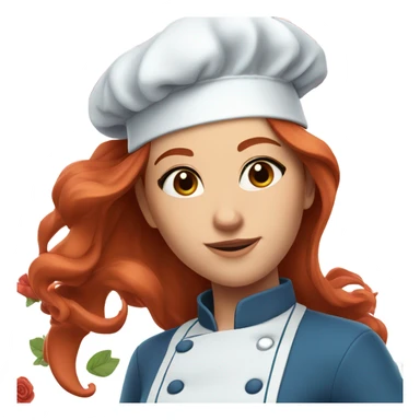 Attractive long red hair girl chef, with blue clothes on all blue.. and roses on her clothes with beautiful brown eyes not round  sticker