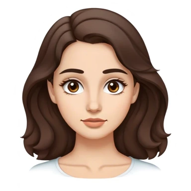 Mujer joven con rostro ovalada, mandíbula suave y frente ligeramente ancha, ojos mediano,ojos café oscuro, cejas arqueadas y cabello castaño, largo y ondulado de piel trigueña y pestañas largas sticker