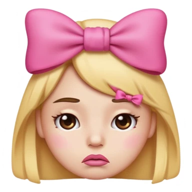 Pouting emoji with pink bow on head sticker