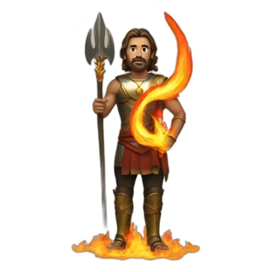 Man standing with a trident surrounded by fire sticker