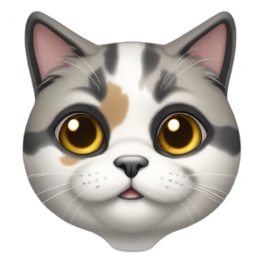 senior chubby diluted calico cat, white chin, black nose, grey ears, grey and white sticker