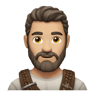 Attractive viking man no smile with long dark brown hair brown eyes and stubble sticker