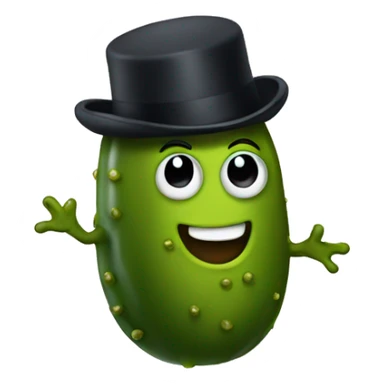 Pickle walking with a top hat sticker