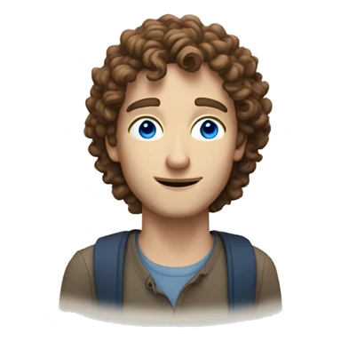 white guy with blue eyes and brown curly hair with a writing with @rca written sticker