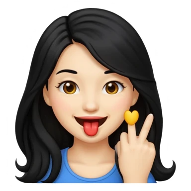 emoji biting finger flirty, and long black hair sticker