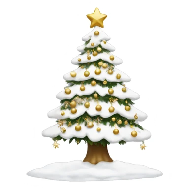 snow christmas tree with white and gold decorations sticker