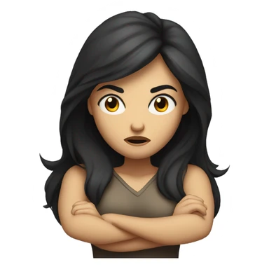 Angry scowling woman, long dark hair, with arms crossed over chest. sticker