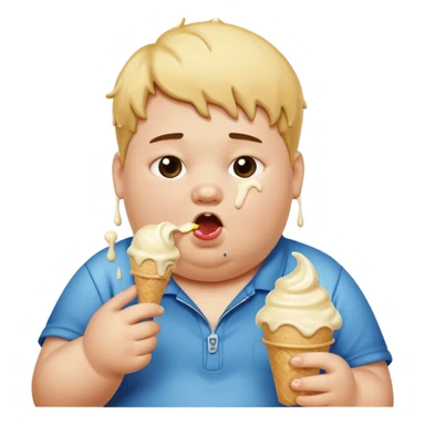 An obese kid eating ice cream sticker