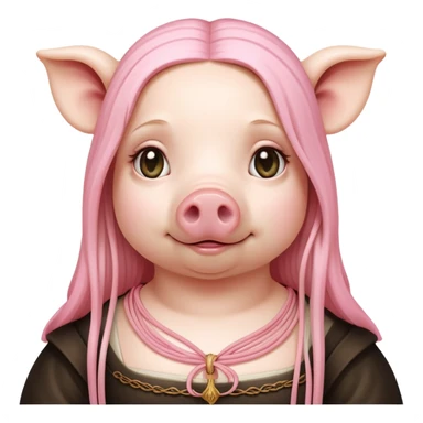   renaissance monalisa goth pig with pink spaghetti  sticker