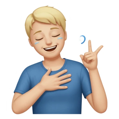 A person laughing with one hand pointing straight and one hand on his stomach with laughing tears in his eyes and closed eyes and straight pointing hand straight sticker