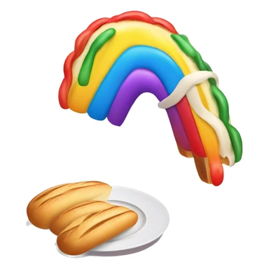 rainbow bagguette bread, and plate of fettuccine sticker