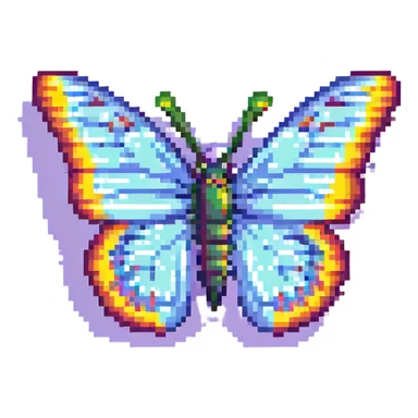 a butterfly in pixel art style, simple and retro, bright colors sticker