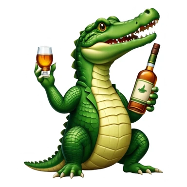crocodile with a bottle of whiskey sticker